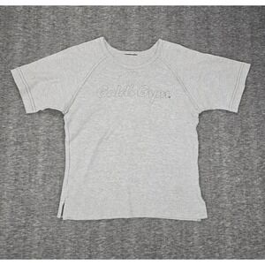 Vintage Golds Gym T Shirt Grey Baby Tee Raglan Short Sleeve Top Womens Small Y2K